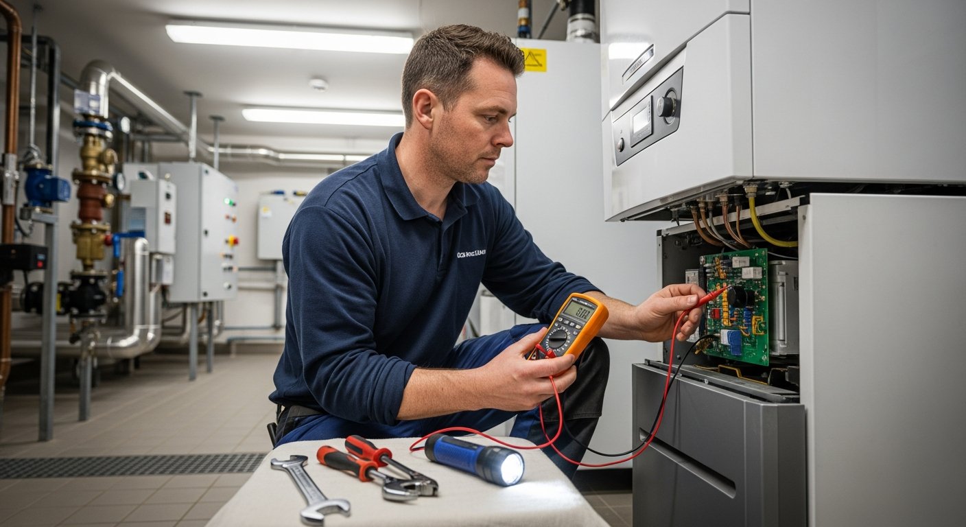 Basi Heating engineer shaking hands with homeowner at front door in Bradford